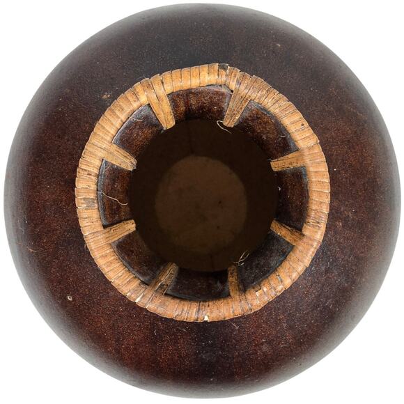 Vintage Dark Brown Gourd Vase Decorative Rustic Woven‎ Neck Accent - Picture 5 of 8